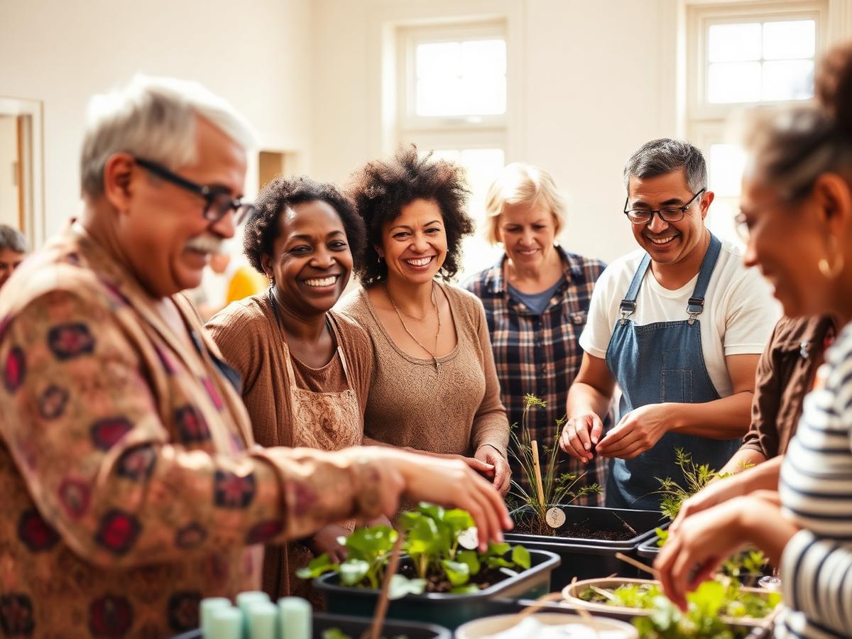 Community members taking part in a gardening activity together